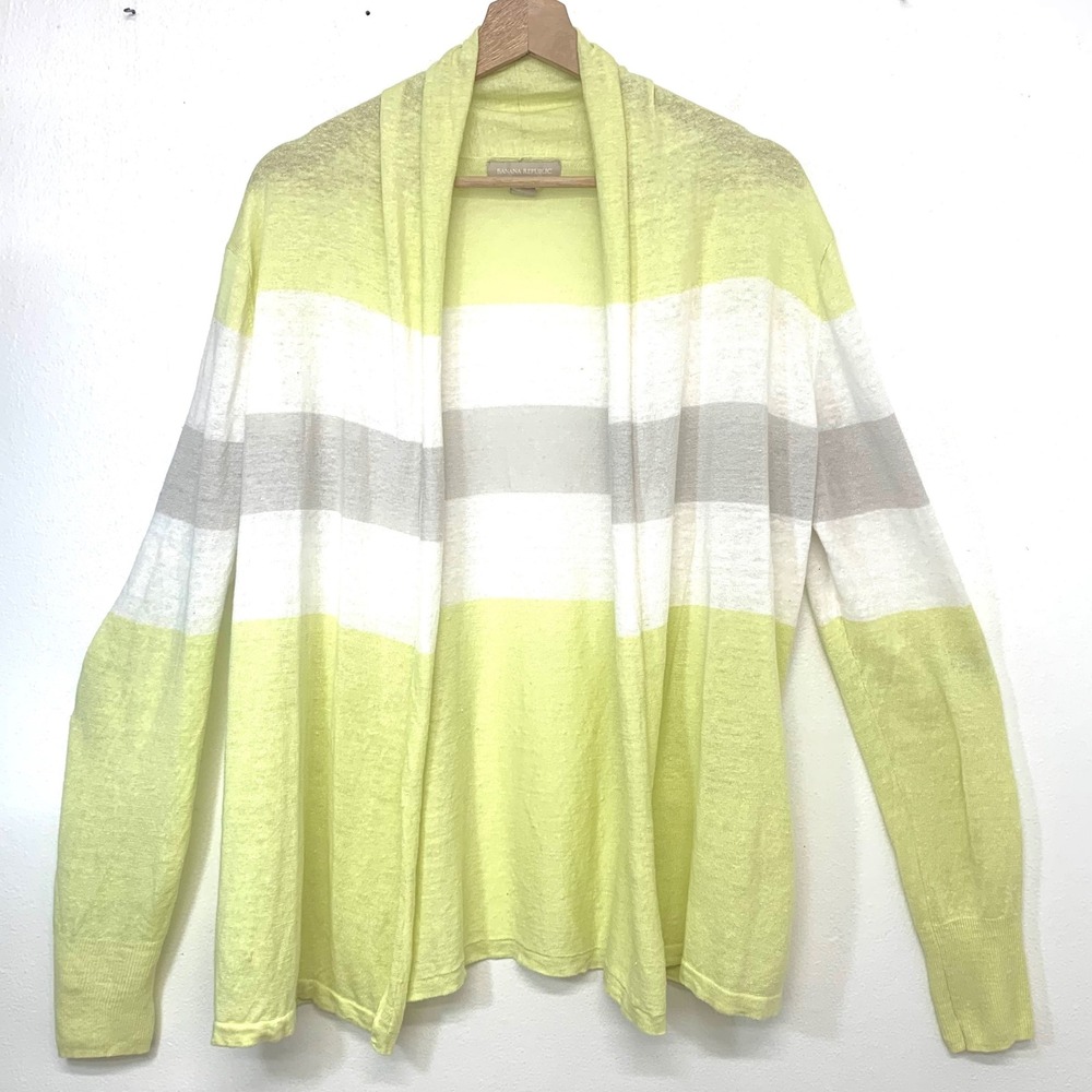 Banana Republic Striped Linen Blend Open Front Cardigan Large Lightweight Travel
